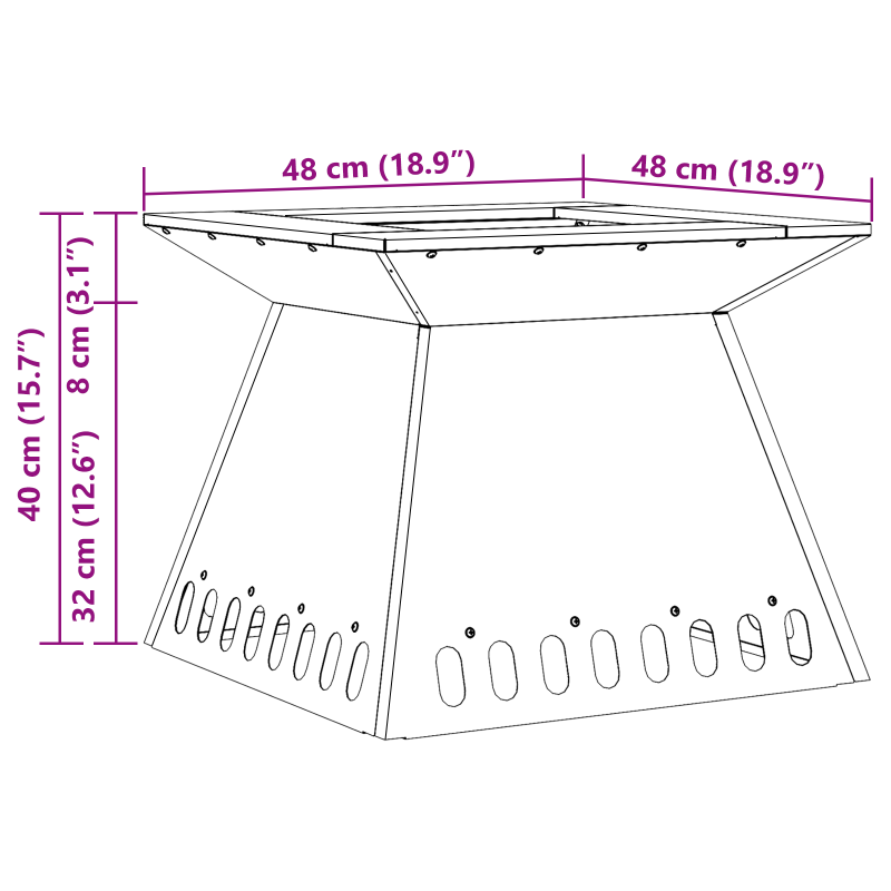 Feuerstelle 48x48x40 cm Wetterstahl