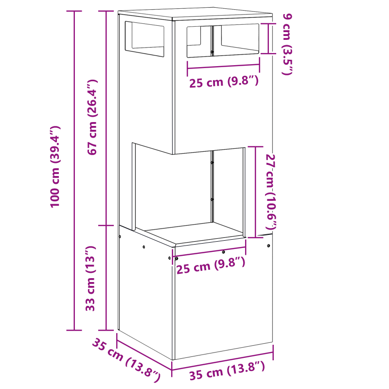 Feuerstelle Quadrat 35x35x100 cm Wetterbeständiger Stahl