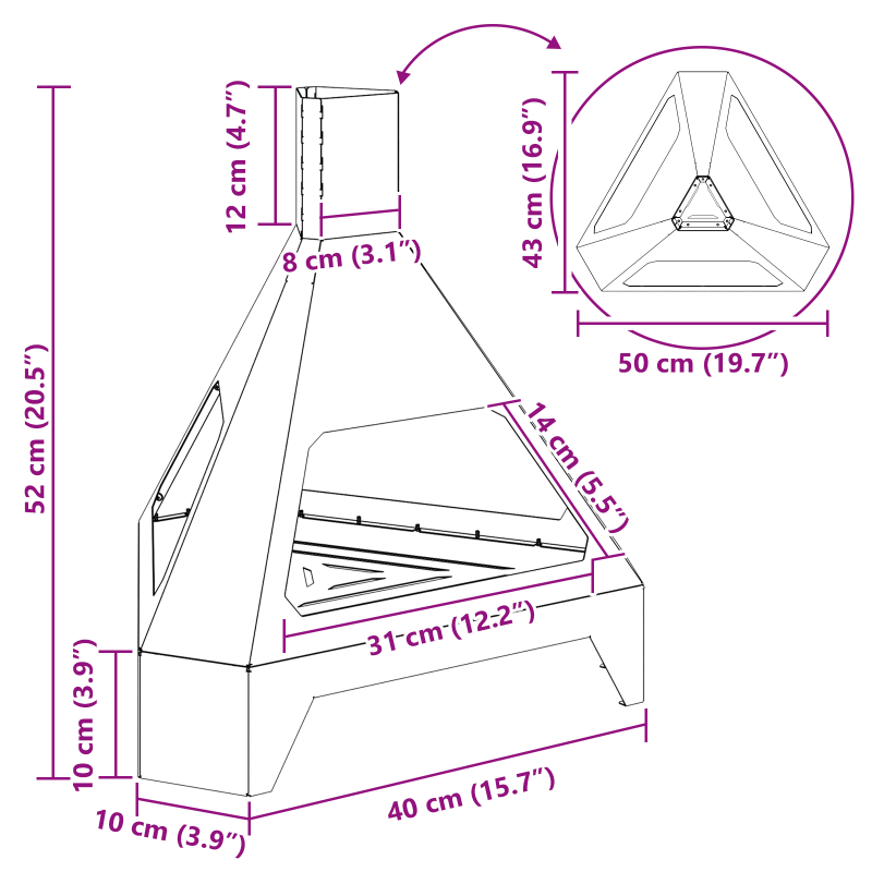 Feuerschale mit Schornstein Schwarz 50x43x52 cm Stahl
