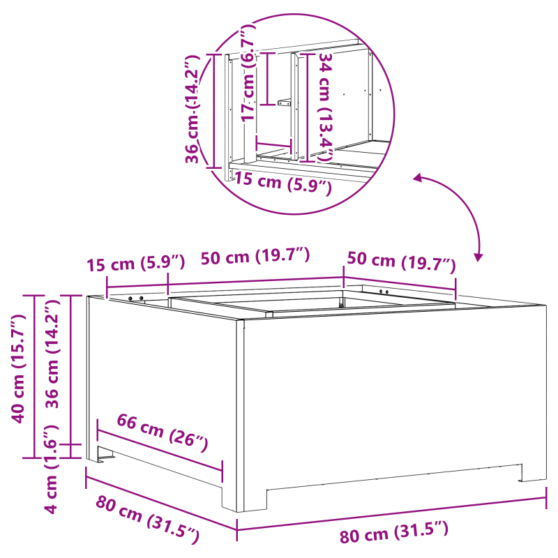Feuerschale Quadrat Schwarz 80x80x40 cm Stahl