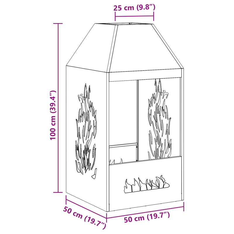 Feuerstelle Schwarz 50x50x100 cm Stahl