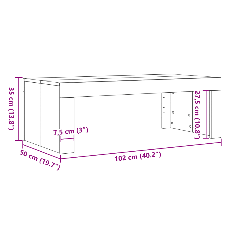 Couchtisch Schwarz Eiche 102x50x35 cm Holzwerkstoff