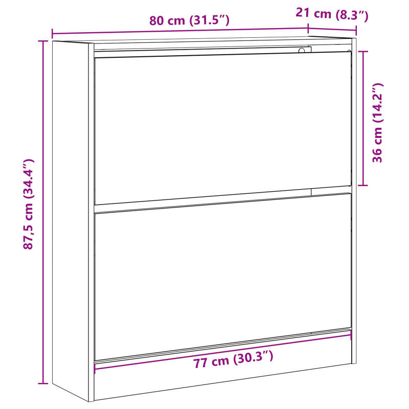 Schuhschrank mit Klappenfach Altholz 80x21x87,5 cm