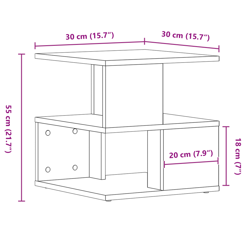 Beistelltisch aus schwarzem Eichenholz 40x40x40 cm, Ingenieurholz