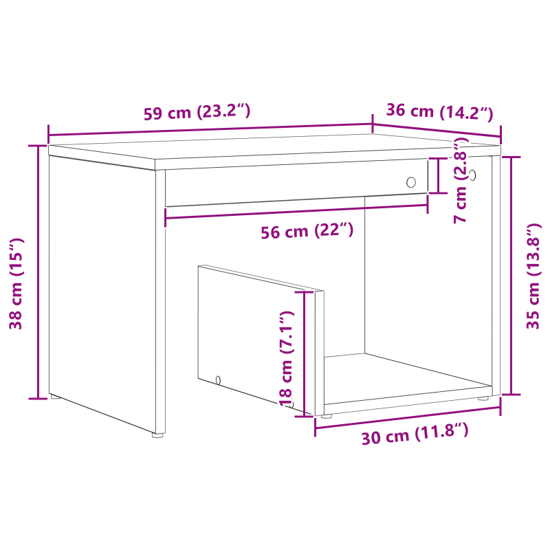 Beistelltisch Schwarzer Eichenholz 59x36x38 cm Holzwerkstoff