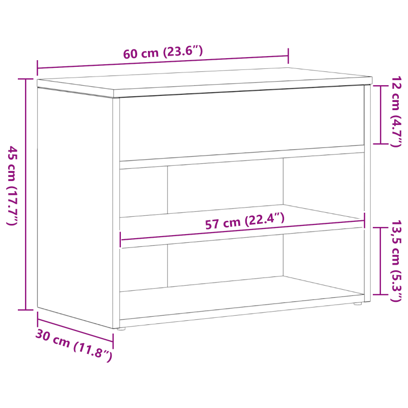 Sitzbank Schwarz Eiche 60x30x45 cm Holzwerkstoff