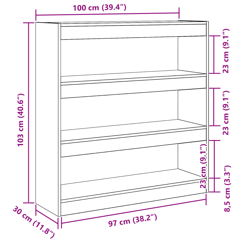 Bücherregal/Raumteiler - Rustikales Holz - 100x30x103cm - Holzwerkstoff