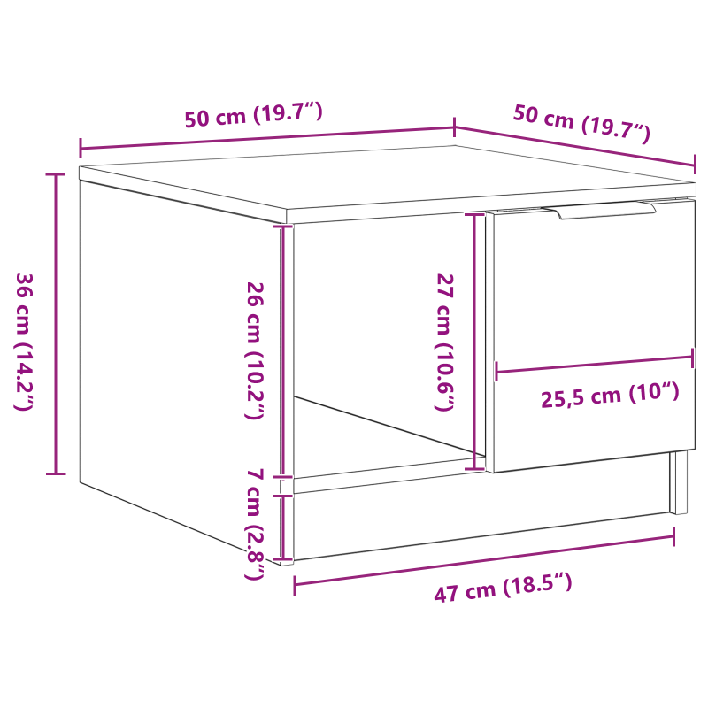 Couchtisch Schwarzes Eichenholz 50x50x36 cm ausWerkstoff