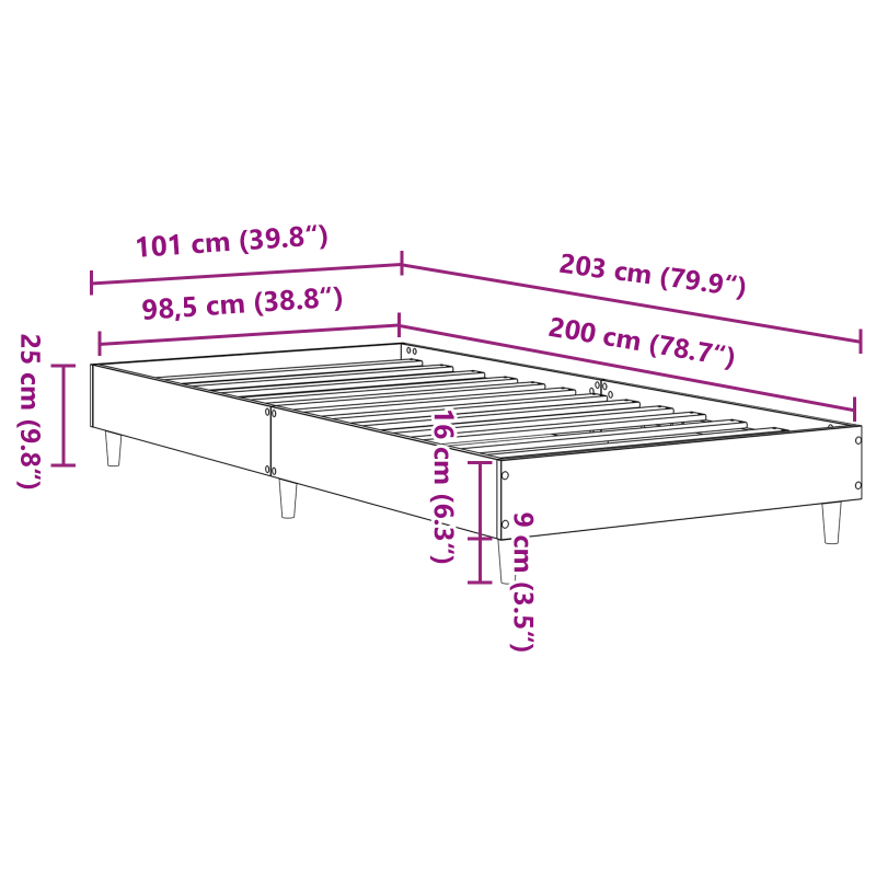 Bettgestell 120x200 cm Schwarz Eichenholz