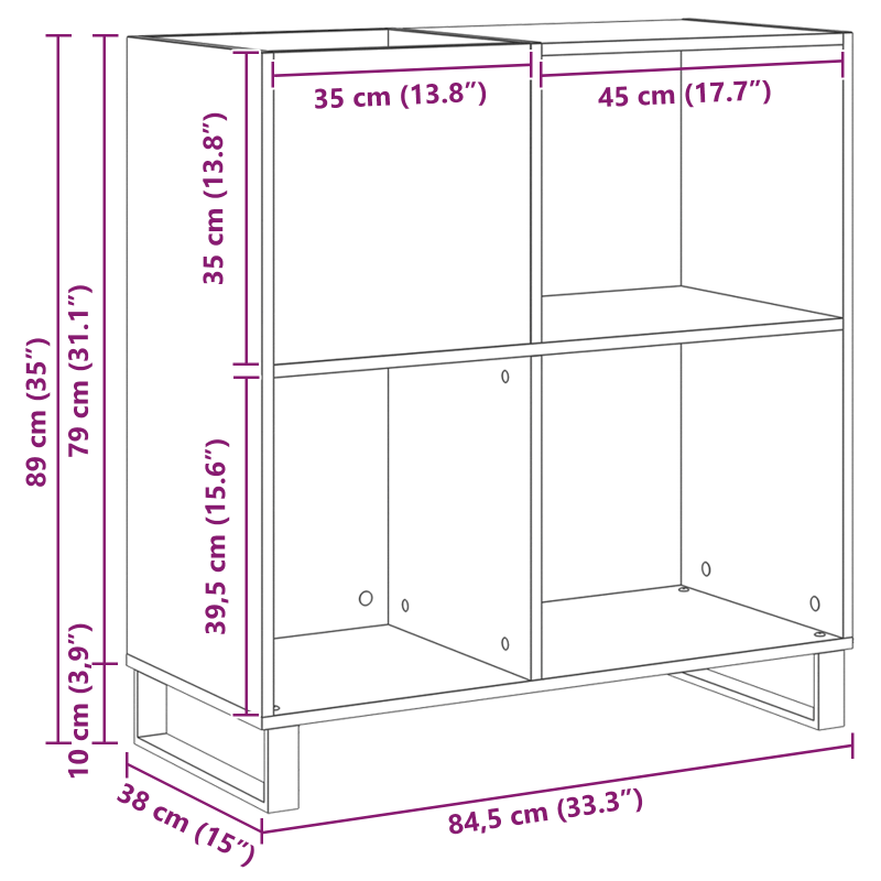 Aufbewahrungsschrank Schwarz Eiche 84,5x38x90 cm Holzwerkstoff