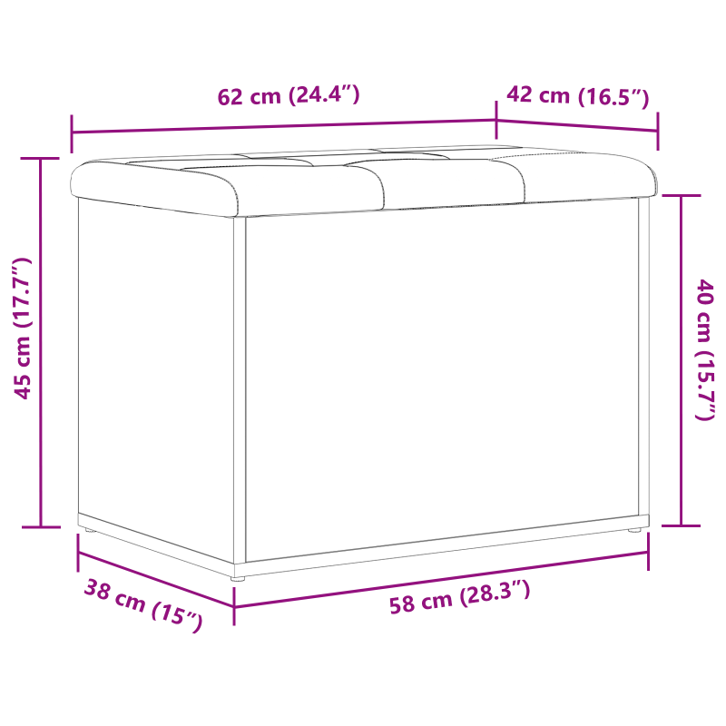 Aufbewahrungsbank Schwarz Eiche 60x40x45 cm Holzwerkstoff