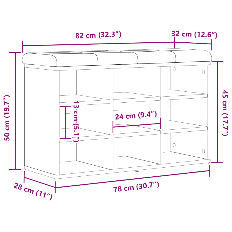 Aufbewahrungsbank Schwarz Eiche 80x30x48 cm Teppe