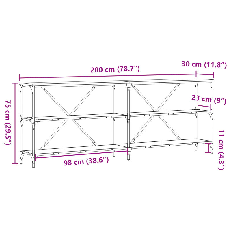 Konsolentisch Artisan Eiche 200x30x75 cm Ingenieurholz & Stahl