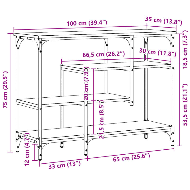 Konsole Artisan Eiche 100x35x75 cm Ingenieure Holz & Stahl