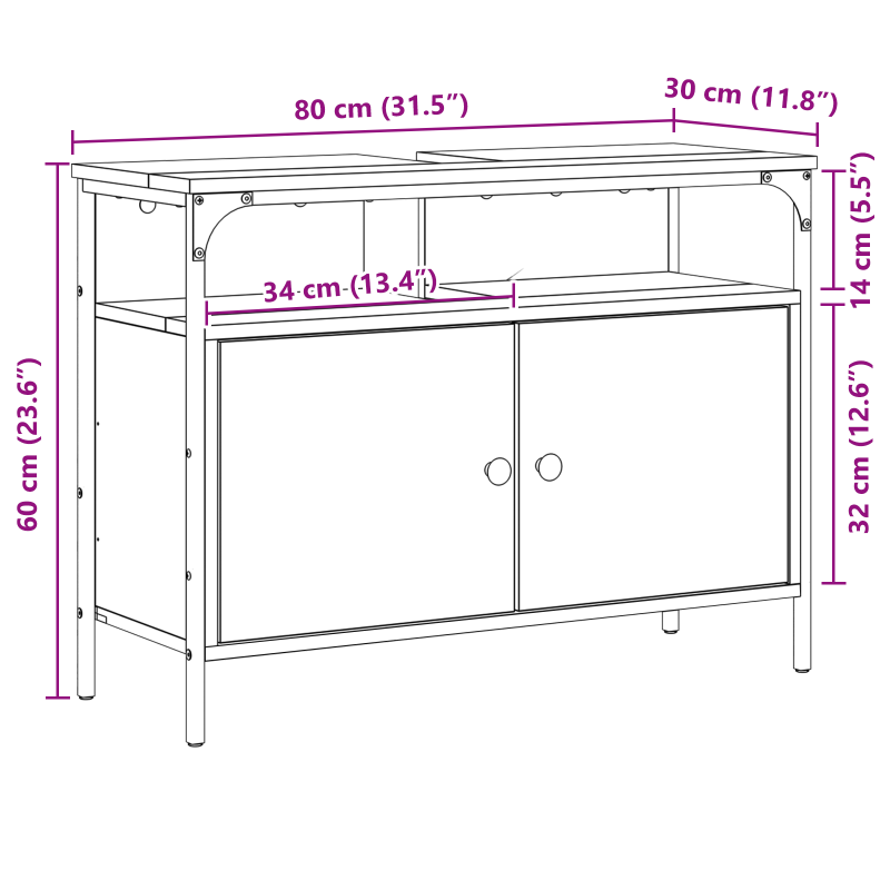 Waschbeckenunterschrank Sonoma Eiche 80x30x60 cm Spanplatte