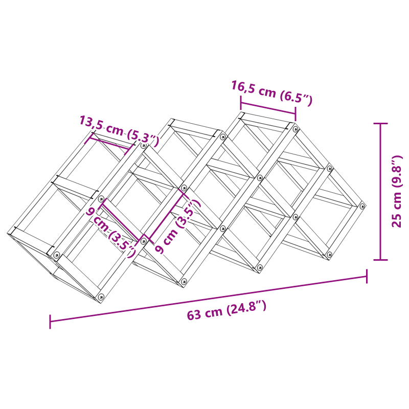 Weinregal für 9 Flaschen, 63x16,5x25 cm, pulverbeschichteter Stahl