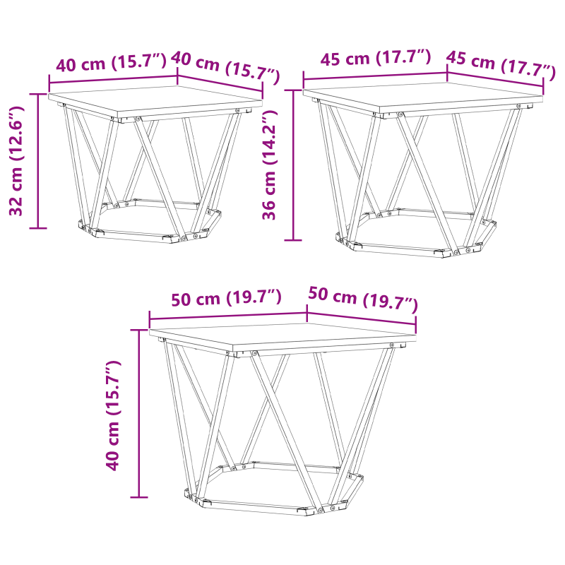 Beistelltische 3 Stück Rauch-eiche Nachbildung