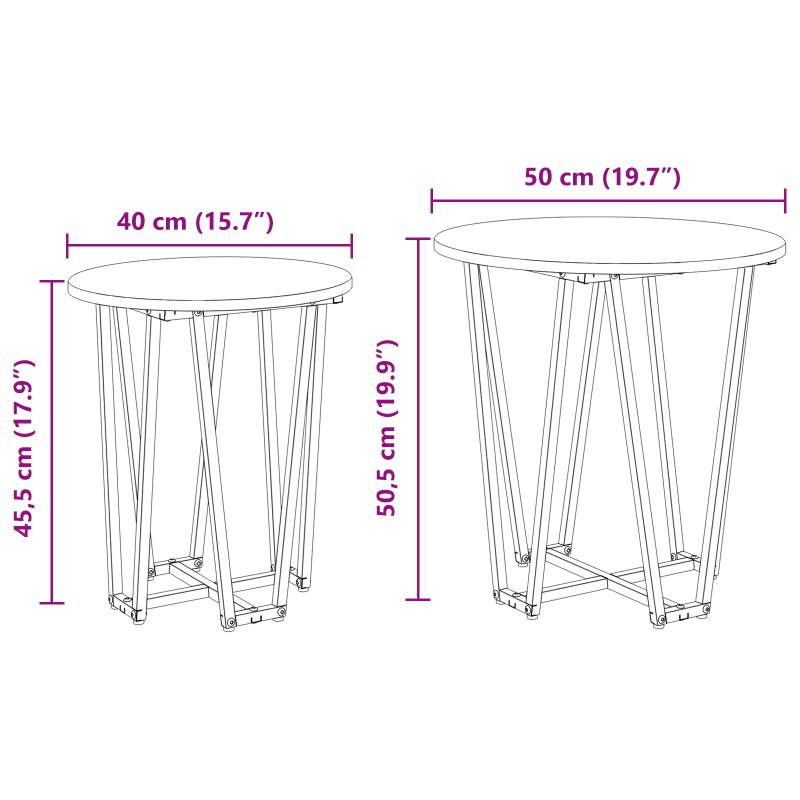 Beistelltischset aus 2 - Schwarze Eiche MDF und Metall