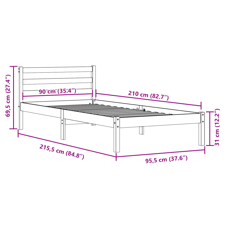 Schiebetür mit Beschlagsatz 83x202 cm aus massivem Kiefer
