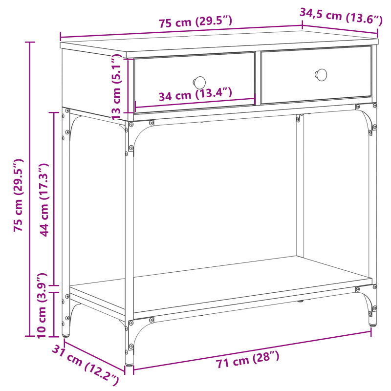 Konsolentisch Altes Holz 75x34.5x75 cm Ingenieurholz