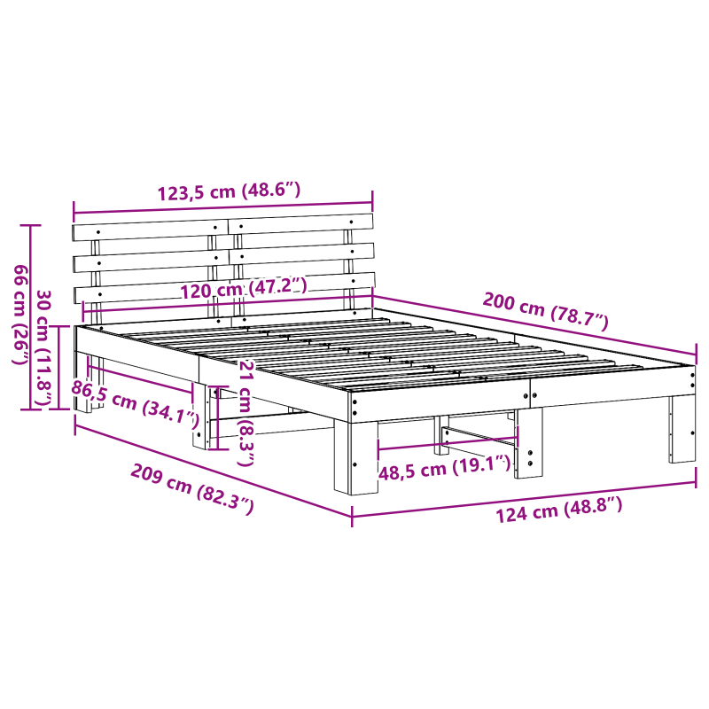 Bettgestell aus Kiefernholz Natur Massivholz Kiefer 120 x 200 cm