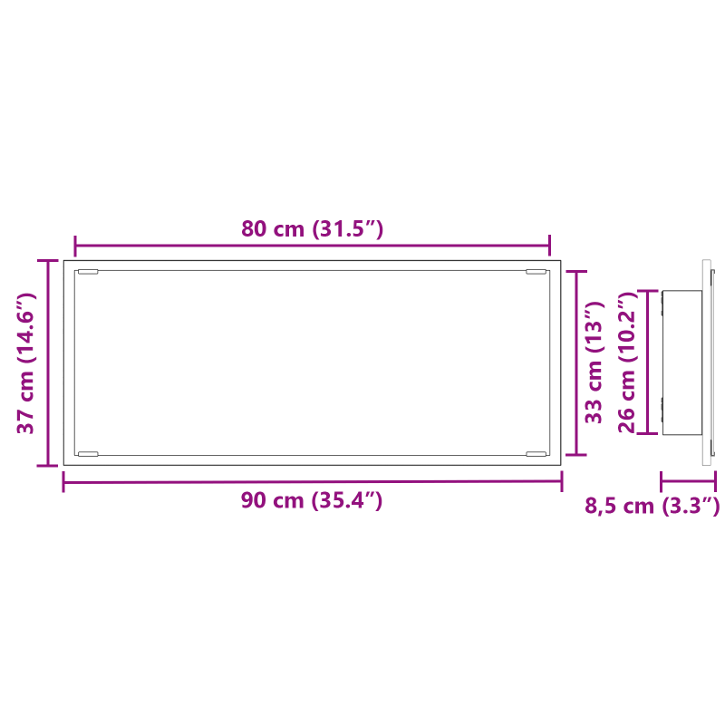 Badezimmerspiegel Alte Holzoptik Werkstoff, Glas 90 x 8.5 x 37 cm