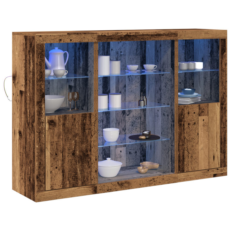 Sideboard mit LED-Lichtern Altholz 142.5x37x100 cm