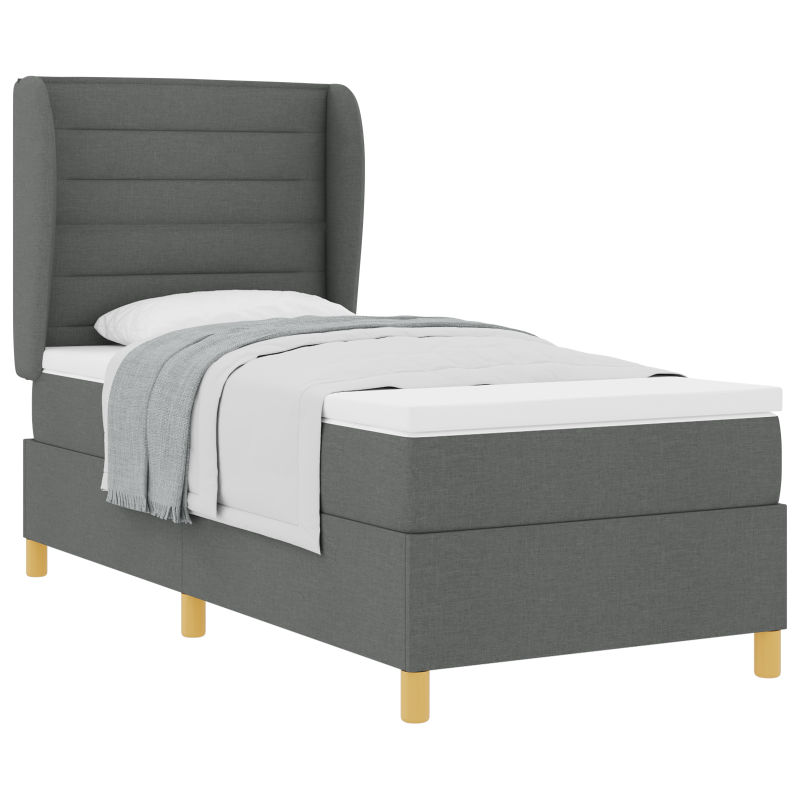 Boxspringbett mit Matratze in Dunkelgrau, 80x200 cm, Stoff