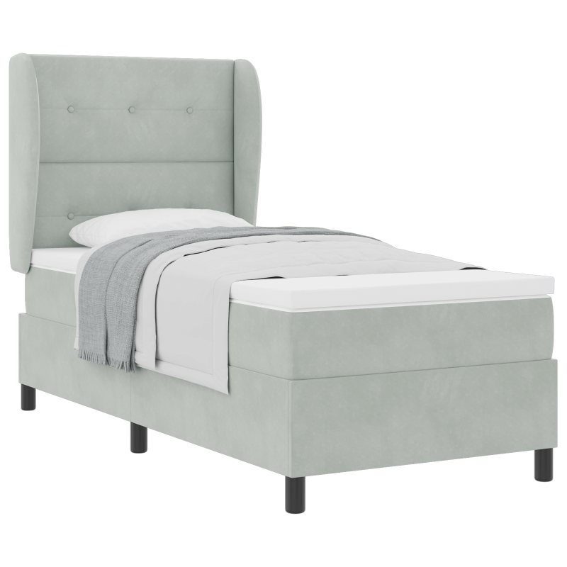 Boxspringbett mit Matratze Hellgrau 100x200 cm Samt