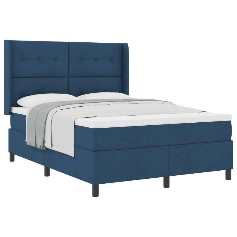 Boxspringbett mit Matratze in Blau, 140x200 cm, aus Stoff