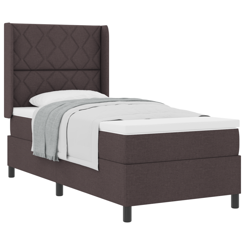Boxspringbett mit Matratze in Dunkelbraun, 100x200 cm, Stoff