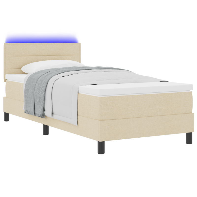 Boxspringbett mit Matratze & LED Creme 90x200 cm Stoff
