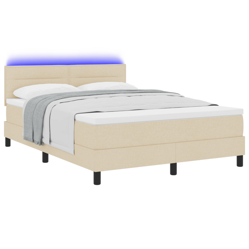 Boxspringbett mit Matratze und LED Creme 140x200 cm Stoff