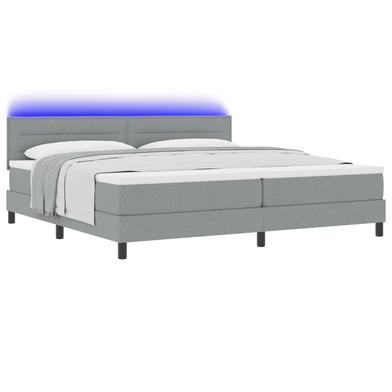 Boxspringbett mit Matratze & LED Hellgrau 200x200 cm Stoff