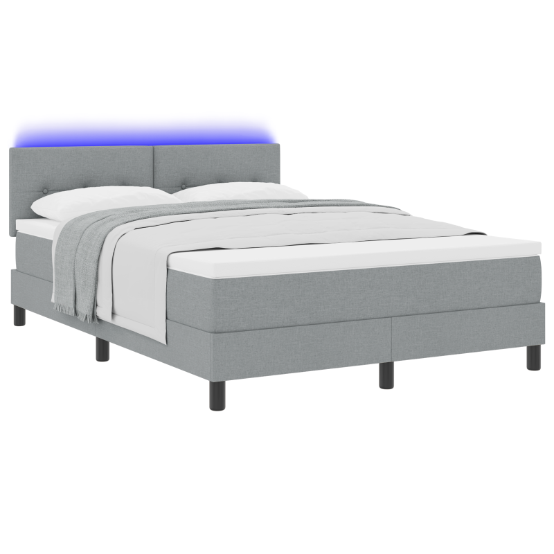 Boxspringbett mit Matratze & LED Licht Grau 140x200 cm Stoff