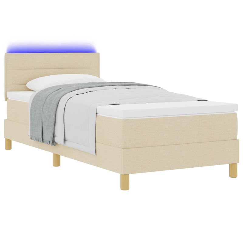Boxspringbett mit Matratze & LED Creme 90x200 cm Stoff