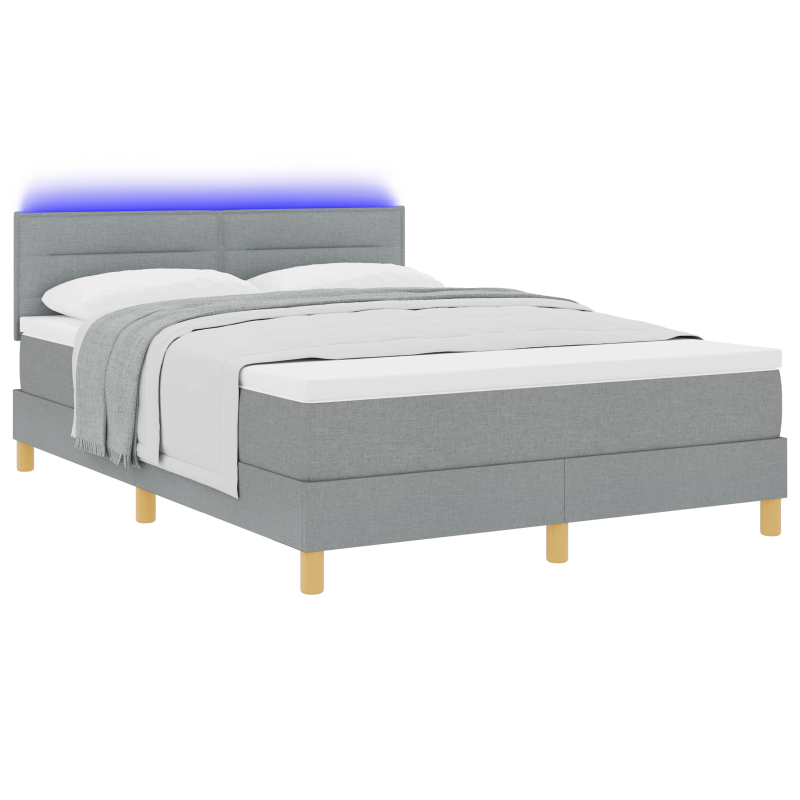 Boxspringbett mit Matratze & LED Hellgrau 140x200 cm Stoff