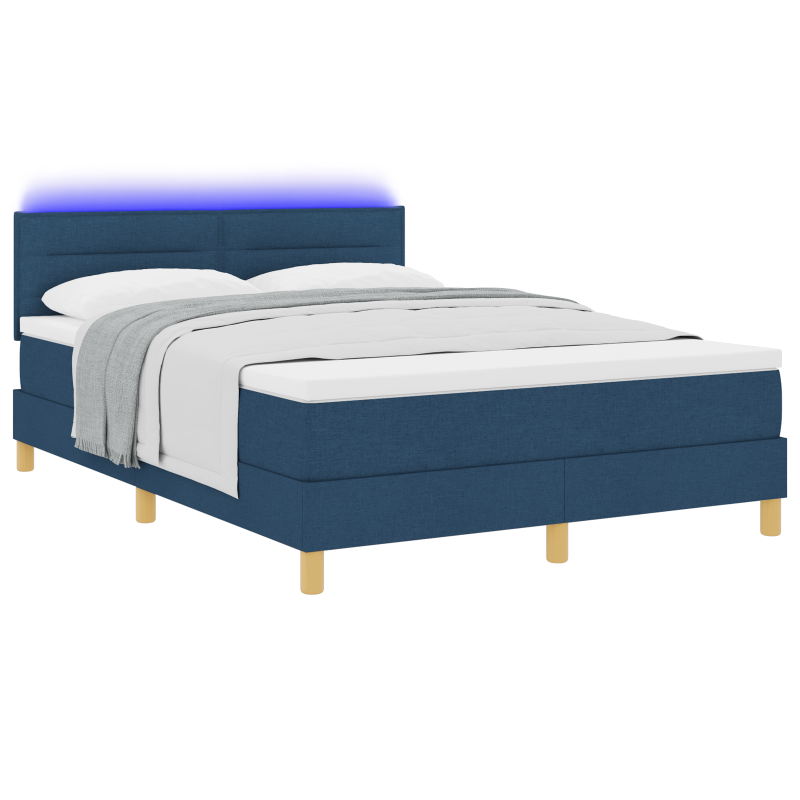 Boxspringbett mit Matratze & LED Blau 140x200 cm Stoff