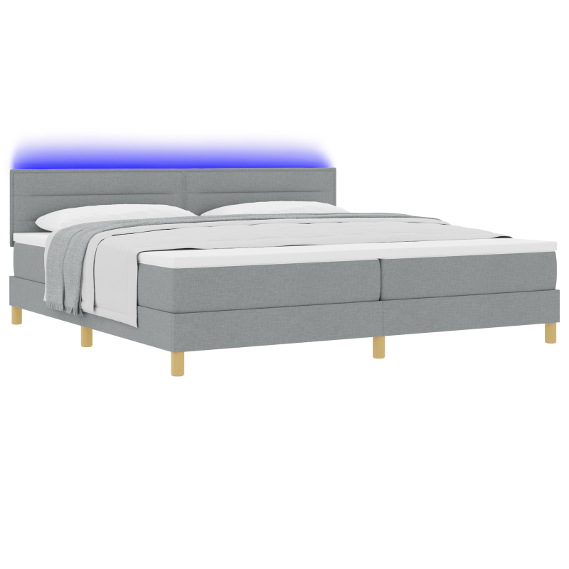 Boxspringbett mit Matratze & LED Licht Grau 200x200 cm Stoff