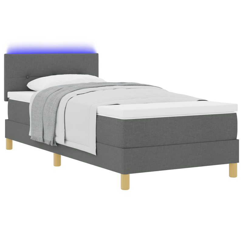 Boxspringbett mit Matratze & LED Dunkelgrau 90x190 cm Stoff