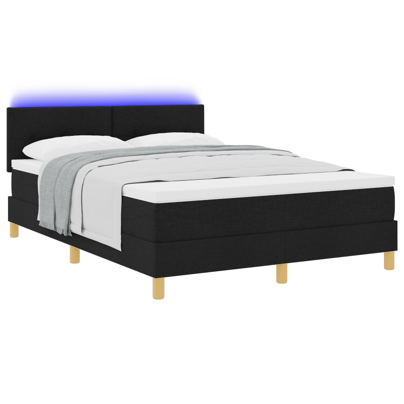 Boxspringbett mit Matratze & LED Schwarz 160x200 cm Stoff