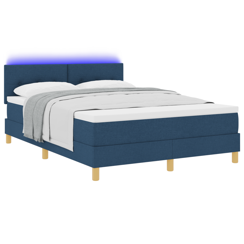 Boxspringbett mit Matratze & LED Blau 160x200 cm Stoff