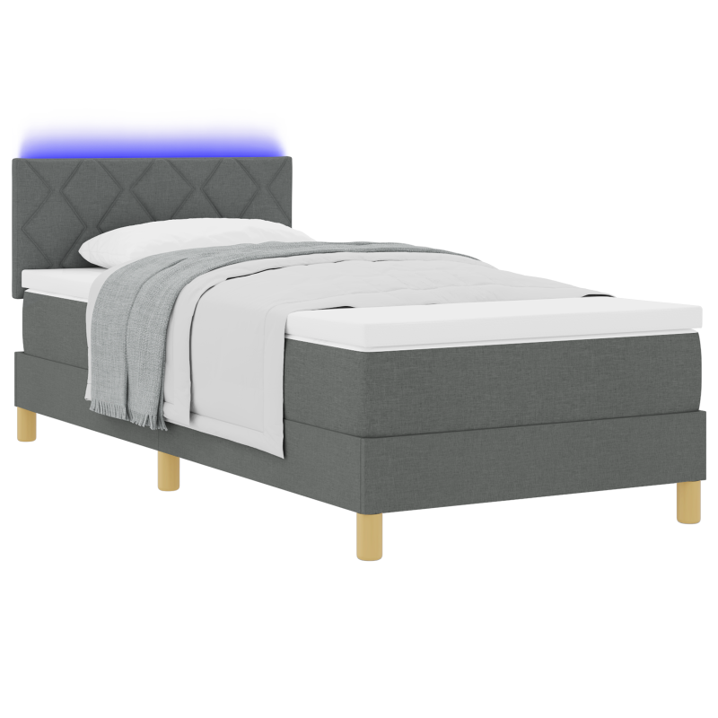 Boxspringbett mit Matratze & LED Dunkelgrau 90x190 cm Stoff