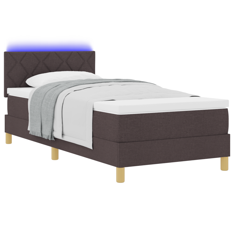 Boxspringbett mit Matratze & LED Dunkelbraun 90x190 cm Stoff