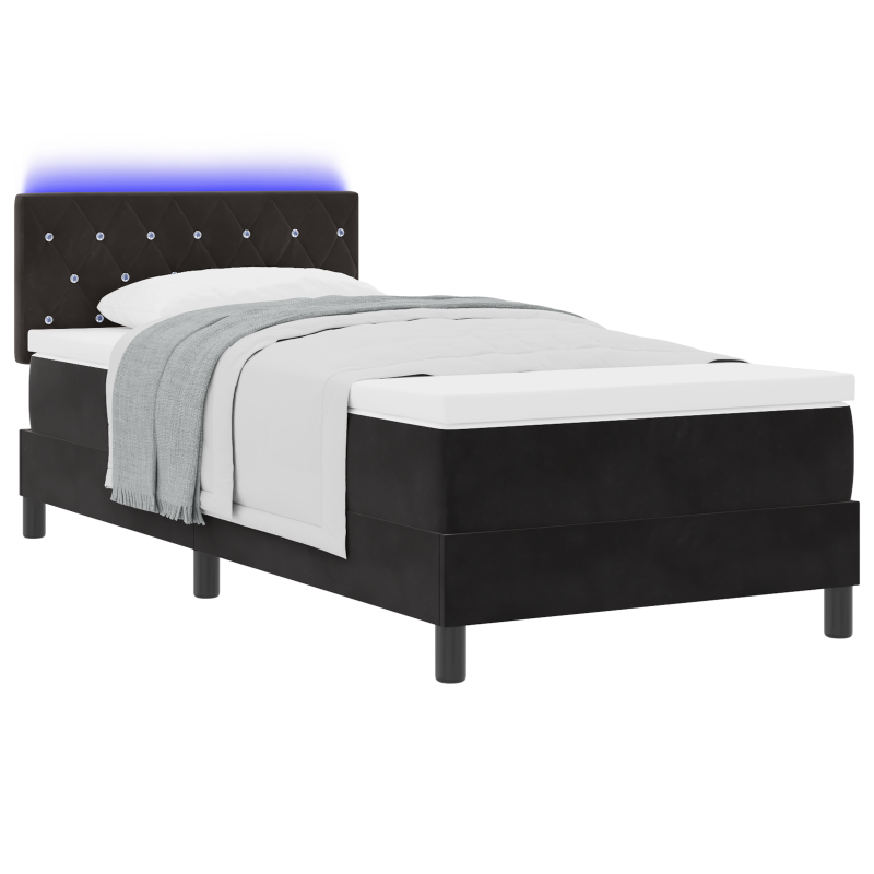 Boxspringbett mit Matratze & LED Schwarz 90x190 cm Samt