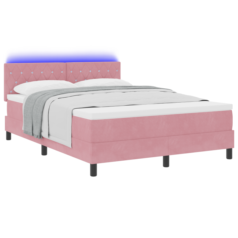 Boxspringbett mit Matratze & LED Rosa 140x190 cm Samt