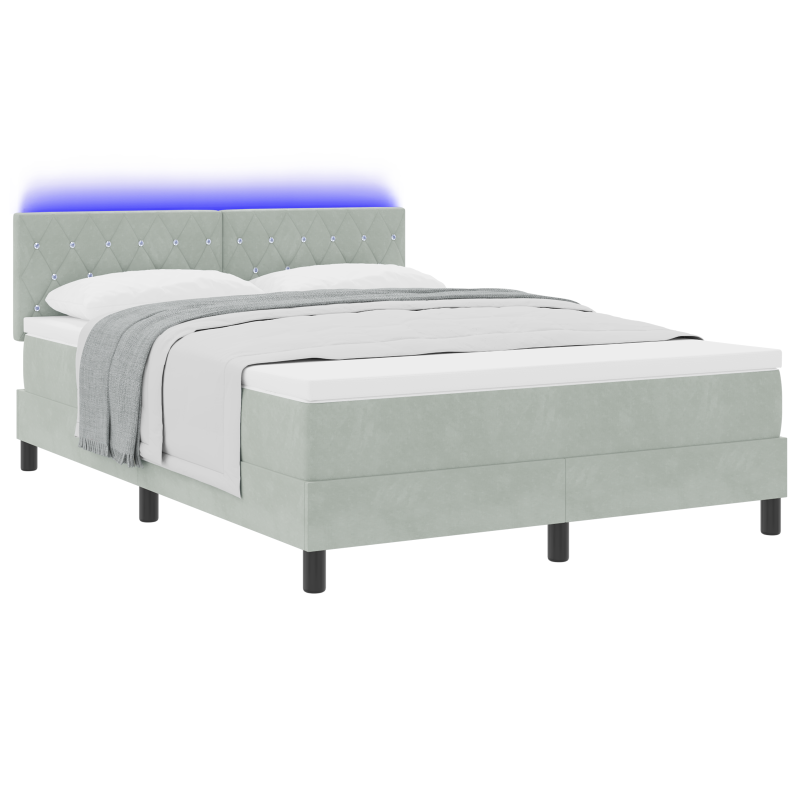 Boxspringbett mit Matratze und LED Licht Hellgrau 140x200 cm Samt