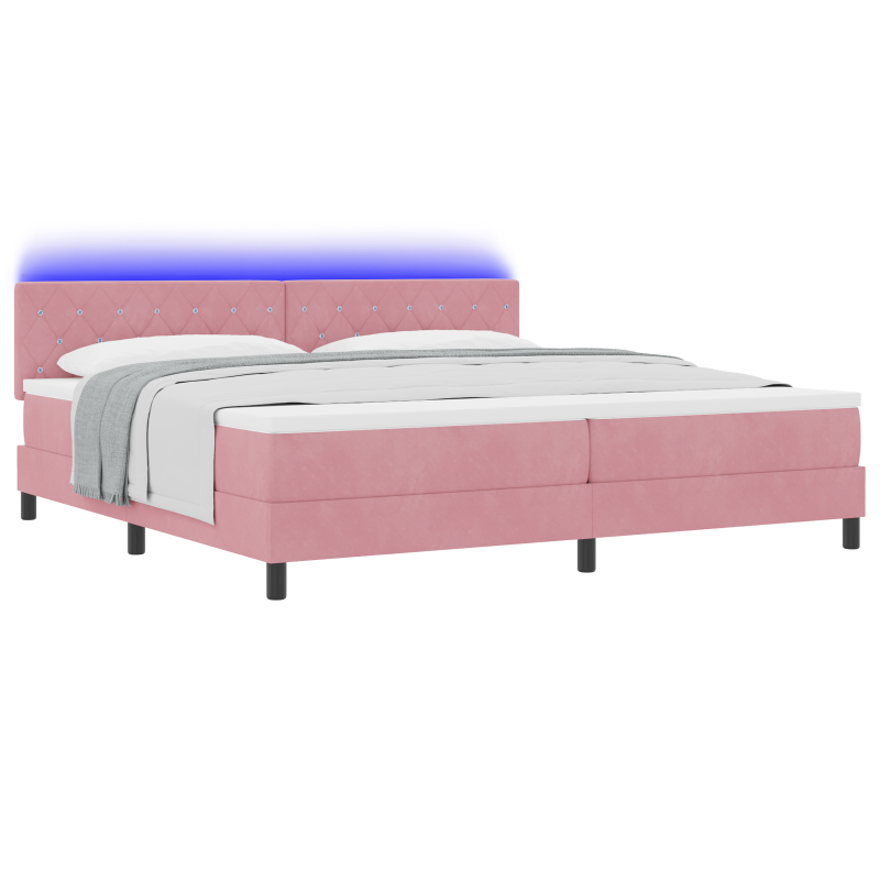 Boxspringbett mit Matratze & LED Rosa 200x200 cm Velours