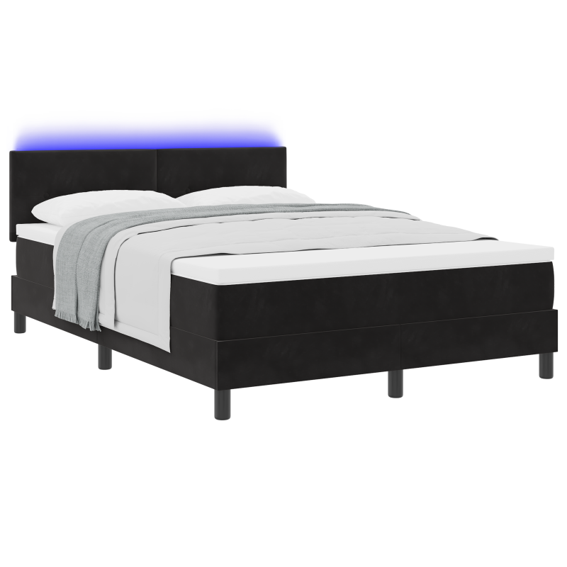 Boxspringbett mit Matratze & LED Schwarz 140x190 cm Samt