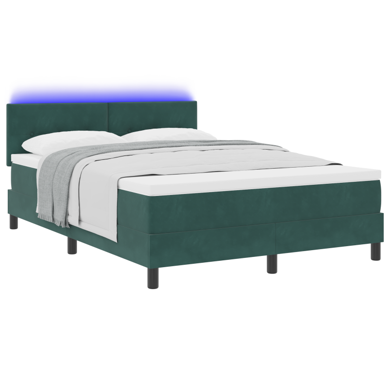 Boxspringbett mit Matratze & LED Dunkelgrün 160x200 cm Velours